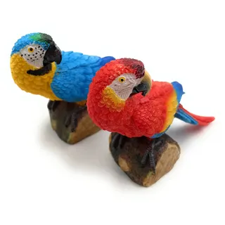 Onwomania Polyresin Figur Papagei zweifach Vogel Aves Ara Tier Dekofigur aus Polyresin Rot 12 cm