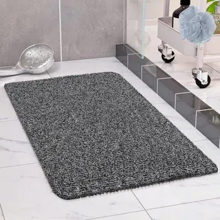 Rutschfeste Duschmatte 40 x 80 cm mit Ablauf – weiche PVC-Luffa-Antirutschmatte für die Dusche – schnelle Duschmatten (Weiß + Schwarz)