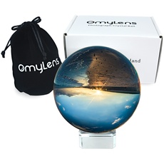 OmyLens Glaskugel(80mm), K9 Kristallkugel mit Ständer und Seidentasche, für Glaskugel Fotografie Zubehör und Requisiten, Heal Magic Ball und dekorativ (8cm / 3.15" Set klare Kristallkugel)