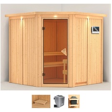 Bild Sauna »Jarla«, (Set), 9-kW-Bio-Ofen mit externer Steuerung beige