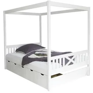 Mid.you Himmelbett , Weiß , Holz , Kiefer , massiv , Höhe ca. 18 cm , 140x200 cm , FSC Mix , Himmelfunktion, mit Schubkästen, in verschiedenen Größen erhältlich, nur für Rollroste geeignet , Schlafzimmer, Komplette Schlafzimmer und Serien, Schlafzimmerserien