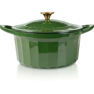 Römertopf Gusseisen Topf mit Deckel 24 cm – Bräter & Schmortopf emailliert, Dutch Oven für alle Herdarten inkl. Induktion, backofenfest bis 250 °C, PFAS-frei – Tiefgrün