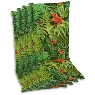 Sesselauflagenset , Grün, Dunkelgrün, Hellgrün , Textil , 4-teilig , Blätter , Füllung: Schaumstoff, Vlies , 50x7x120 cm , Oeko-Tex® Standard 100 , pflegeleicht, hochwertige Qualität, langlebig, für den Außenbereich geeignet, mittels Bändern zu befestigen, mittels Gurtband zu befestigen , Gartenmöbel, Gartenpolster & Auflagen, Sesselauflagen
