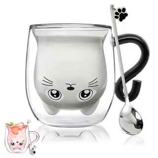 Binoster Geschenke für Frauen Geburtstag Katze Doppelwandige Kaffeegläser,Katzentasse,Geschenk für Mama,Papa,Lehrer,Freundin,Geschenkidee,Geschenk zum Muttertag,Vatertag,Valentinstag,Halloween