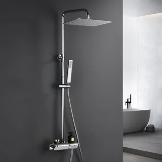 Görbach Regendusche Duschset mit Duscharmatur Komplettset-Edelstah Duschsystem mit Thermostat,Überkopfbrause,Handbrause,Duschstange Chrom (3525CP)