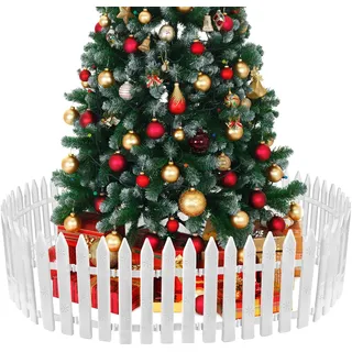 MCEAST 36 Stück Weihnachtsbaumzäune Weiß Lattenzaun Bordüre 11,7 x 30,5 cm Mini Kunststoff Dekorative Zäune Weihnachtsbaum Barriere für Hunde Kinder Zuhause Hochzeit Feengarten Party