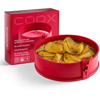 coox Springform mit Glas-Servierplatte & Glasfüßen Ø 26 cm- Backen & Servieren in Einem I Antihaft-Silikon I Spülmaschinenfest I Kein Umsetzen I BPA-frei Rot