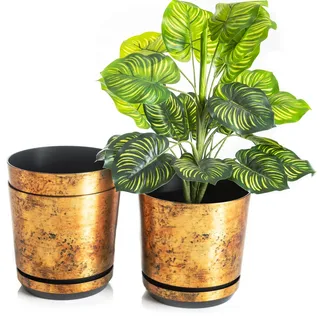 Set von 3 Blumentöpfen mit Untersetzer von 26 cm Durchmesser, Design 033 - Rost; Glamour; modern, hoher Glanz, klassischer Stil, rustikal, Loft, für Pflanzen, Kräuter, Blumen Kompositionen.