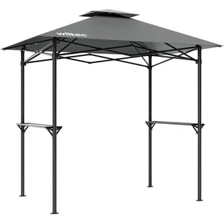 Wiltec Grillpavillon in Grau 245 x 152 x 242 cm, BBQ Pavillon mit Rauchabzug, Grillüberdachung mit wasserfester Dachplane, Grillzelt mit 2 Ablagen - Grau