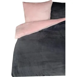 Teddyplüsch Bettwäscheset 135x200 cm Rosa Anthrazit Einfarbig Winter Kuschelig mit Reißverschluss - Rosa