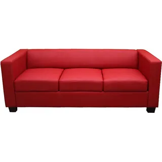3er Sofa Couch Loungesofa Lille Leder, rot - Rot