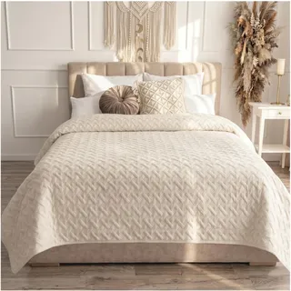 CalmyHOME Tagesdecke 220x240cm Creme Bettüberwurf Bett Überwurf Sofaüberwurf Steppdecke Sofa Decke Überwurfdecke Betthusse XXL Überdecke Gesteppte Tagesdecken gesteppt Quilt Bedspread