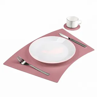ESCOCO Leder Platzsets und Untersetzers 2er-Set,wärmedämmend, schmutzabweisend und rutschfest Platzdeckchen, wasserdicht, waschbar und Bunte Tischsets (Rosa)
