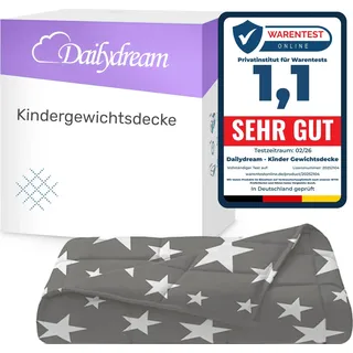 Dailydream Gewichtsdecke Kinder – Baumwolle – Sterne – 104x150 cm – 3,2 kg - Beruhigende Wirkung - Besser Einschlafen  -  Standard 100, doppelt genäht für erhöhte Haltbarkeit, perfekte Gewichtsverteilung durch kleine Fächer, Temperaturstabil, hypoallergene Glasperlen, speziell entwickelte Schlaufen zur Befestigung des Bezugs, natürlicher und atmungsaktiver Baumwollbezug