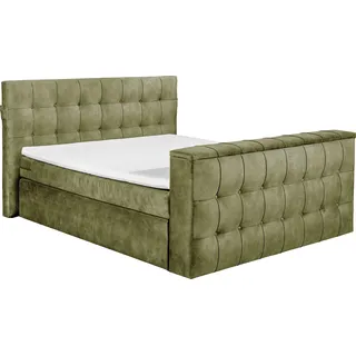 Boxspringbett "Richmond", grün (olive), B:203cm L:243cm, SET ONE BY MUSTERRING, Komplettbetten, Boxspringbett, versenkbarer TV- Halterung mit Fernbedienung