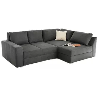 luma-home Ecksofa-Dauerschläfer Boxspring Federkern Topper Bettkasten, seitenverkehrt montierbar B260/T181/H88 cm, Mikrofaser in Dunkelgrau / 15107 , Textil , Füllung: Polyurethan (PUR),Polyurethan (Pur) , L-Form,L-Form , 260x181 cm , Wohnzimmer, Sofas & Couches, Wohnlandschaften, Ecksofas