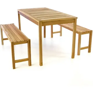 VCM VCM, Gartentisch + Balkontisch, Gartenmöbelset Picknickset Sitzgruppe natur Teakholz Bank Tisch 135cm (69 cm)