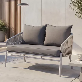 Mendler Aluminium-Gartenbank HWC-P90, Gartensofa Outdoor Sitzbank, Seilgeflecht Rope Stoff/Textil (180g/m2)