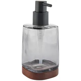Homeware Seifenspender , Grau, Schwarz, Akaziefarben , Holz, Kunststoff, Glas , Akazie , vollmassiv , Uni , 7.5x15.6x7.5 cm , Kunststoffpumpe , Badaccessoires, Seifenspender
