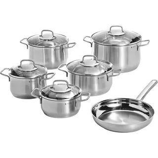WMF Kochtopfset , Edelstahlfarben , Metall , 6-teilig , 16 cm,20 cm , 2 l,3,7 l,6,5 l,1,5 l,3 l , kratzfest, rostfrei, geschmacksneutral, säurefest, TransTherm®-Allherdboden , Kochgeschirr, Töpfe, Topfsets
