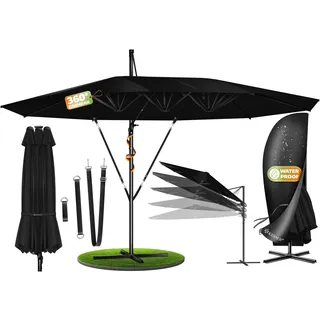 KESSER® Sonnenschirm Doppelsonnenschirm 4,6m x 2,7m | Ampelschirm Abdeckung & Windsicherung mit Kurbel & Ständer | Kurbelschirm Aluminium wasserabweisend | Neigbar Kippbar 360° Drehbar - Schwarz