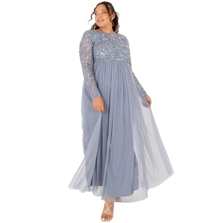 Maya Deluxe Damen Embellished Long Sleeve Maxi Formal Dress, Dusty Blue, 42