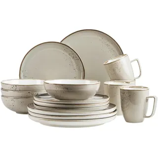 Mäser Kombiservice , Graugrün , Keramik , 16-teilig , 360 ml , Grüner Punkt , Geschirr, Geschirrsets, Kombiservice
