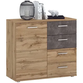 CARO-Möbel Kommode Chicago Wotan Eiche/Beton dunkel , Eiche Wotan, Dunkelgrau , Holzwerkstoff , Mode , 91x82x40 cm , Kleinmöbel, Kommoden, Kommoden