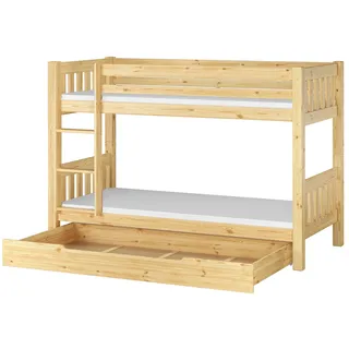Kinderetagenbett massiv Kiefer Kinderzimmer Stockbett Hochbett Zubehör wählbar V-60.06-09Rollrost. Matratzen und Bettkasten inkl. - Naturbelassen