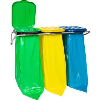 Wandmontierter Abfalltrennhalter, 3 Farben - 120-Liter-Säcke - Gelb, Blau, Grün
