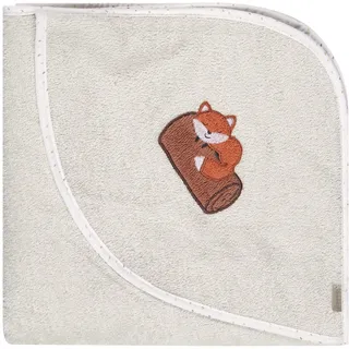 Sterntaler Kapuzenbadetuch Fuchs Filou 80x80 cm – Babyhandtuch mit Kapuze aus 100% Baumwolle, saugfähig & weich – Kinder Badetuch mit süßer Applikation – Unisex, lichtgrau