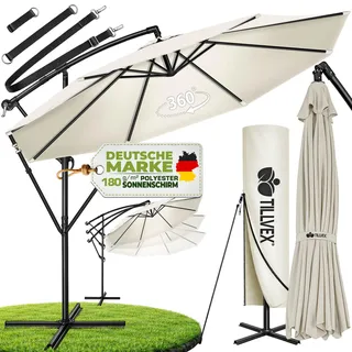 tillvex Sonnenschirm Beige Ø 350 cm Ampelschirm Gartenschirm Marktschirm Kurbel Balkon Alu Neigbar Beige - Ø350cm - Beige