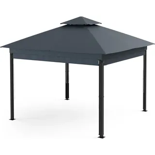 Blumfeldt Grandezza Cortina Pavillon 3x3 – Stahlrahmen, Aufrollbare Seitenteile, Wetterfest & Wasserdicht, UV30+ Schutz, Dunkelgrau - Grau