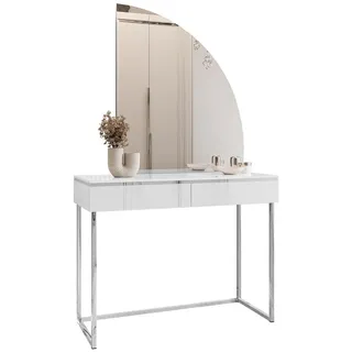 lookway Schminktisch Weiß Hochglanz auf silbernem Gestell - Holzwerkstoff, 102x78.5x43.6 cm Schlafzimmer, Schminktische