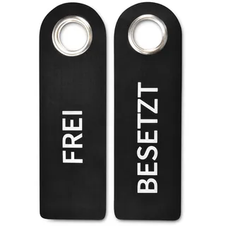 SynMe 2 FREI BESETZT Türhänger aus Filz (schwarz) - Mit Metal-Schutzring - Beidseitig Bedruckt: Vorderseite FREI Rückseite BESETZT - Badezimmer Schlafzimmer - Statusanzeiger - Vielseitig einsetzbar!