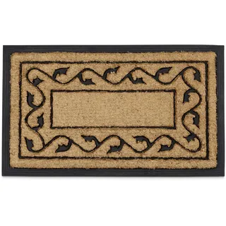 Relaxdays Fußmatte aus Kokosfasern, rutschfest, BxT: 75x45 cm, Blumenmuster, Türmatte für Innen & Außen, natur