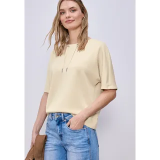 Sweatshirt STREET ONE, Damen, Gr. 46, smoke beige, Sweatware, Obermaterial: 46% Modal, 46% Polyester, 8% Elasthan, unifarben, lässig geschnitten hüftbedeckend, Rundhals, abgerundeter Saum, Sweatshirts Sweatshirt, Halbarm Silk-Look Shirt mit Kordelzug