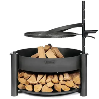 CookKing Stahl Feuerschale Montana X 60 Inkl. Holzlager & Zubehör Schwarz 60x60x110 cm