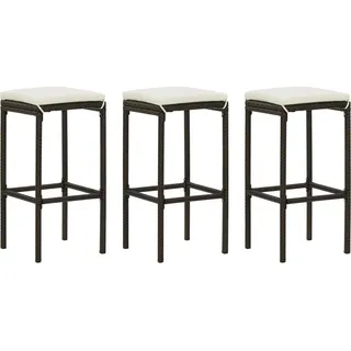 The Living Store Barhocker mit Kissen 3 Stk. Braun Poly Rattan - Braun