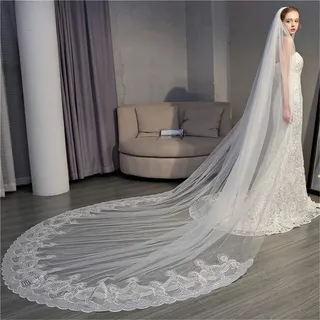 HHVEIL 1T Hochzeitsschleier, Spitze, elegant, luxuriös, weich, Tüll, Kathedrale, Brautschleier, Zubehör mit Pailletten, Applikationen, Kamm, 350 cm