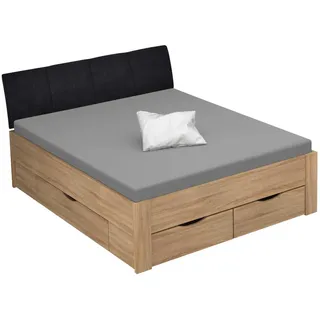 Xora Stauraumbett , Sonoma Eiche , Holzwerkstoff , 4 Schubladen , 160x200 cm , Blauer Engel, Goldenes M, Made in Germany , gepolstertes Kopfteil, Lattenrosthöhe individuell einstellbar, Stoffauswahl, in verschiedenen Holzdekoren erhältlich, mit Schubkästen, in verschiedenen Größen erhältlich , Babymöbel & Kindermöbel, Kinderzimmer & Jugendzimmer, Kinderbetten, Kinderbetten & Jugendbetten