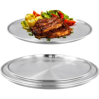 CHUIFAI 5er Edelstahl Teller Set, 26cm und 30cm Camping Teller Edelstahl Rundes Geschirr, Stabile Metallteller Essteller Edelstahlteller Servierteller Rund für Camping, Picknick, Barbecue