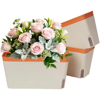 Zymuegist 3 Stück Selbstbewässernde Blumentöpfe, 27CM Rechteckige Pflanztopf Kunststoff mit Sichtfenster Wasserstand, Fensterbank Kräutertopf für Kräuter, Orchideen und Sukkulente (3 Stück Orange)