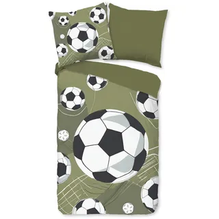 PURE luxury collection Kinderbettwäsche »Daan« 2 Stk. tlg. Mikrofaser, 135x200, 2 Teilig, Wendeoptik, Kind, Junge, Fußball, grün