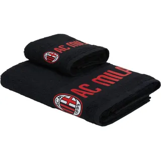 AC Milan GIL S.R.L Handtuch-Set, 50 x 100 – 100% Baumwolle, Gewicht: 400 g/m2 – Schwarz, Classic Crest. Für alle Rossoneri Fans – Offizielles Produkt