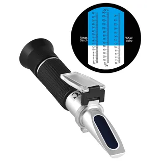 LAOYE Winzer Refraktometer Wein 0-32 Brix (Zucker) 0-140 Öchsle 0-27 KMW Öchslewaage Refraktometer Weinherstellung ATC Refractometer für Messung des Zuckergehalt zur Weinbau, DE-Anleitung