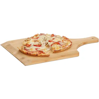 Relaxdays Pizzaschaufel Bambus, 45 x 30 cm, als Pizzaschieber, abgerundete Kanten, mit Griff, Brotschieber, natur