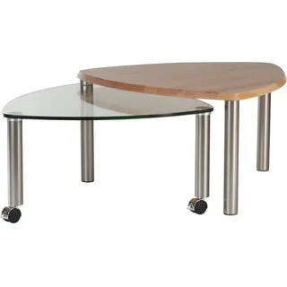 Couchtisch , Eichefarben , Holz, Metall, Glas , Wildeiche,Kernbuche , massiv,furniert , Freiform , Rundrohr , 80x45x80 cm , ausziehbar , Wohnzimmer, Wohnzimmertische, Couchtische, Couchtische Glas