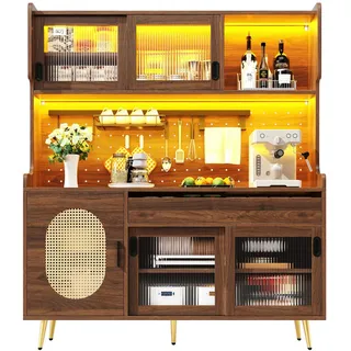 Flieks Küchenschrank 145x39x171Cm LED 5 Türen Landhausstil , Braun , Holzwerkstoff , 145x171x39 cm , Küchen, Küchenmöbel, Küchenschränke, Geräteumbauschränke