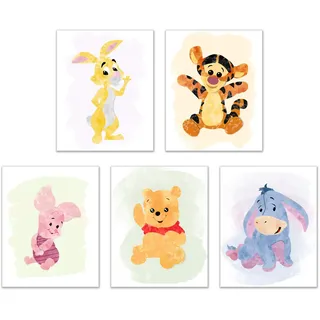 BigWig Prints Winnie Puuh Aquarell-Kunstdrucke für Kinderzimmer, 5 Fotos, 20,3 x 25,4 cm, Ferkel, Tigger, I-Aah, Kaninchen, Kinder-Wanddekoration